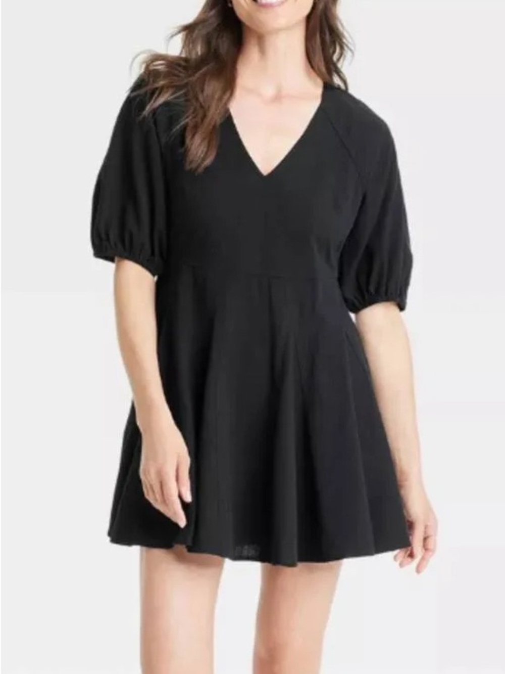 Universal Thread Black V-Neck Puff Sleeve Mini Dress